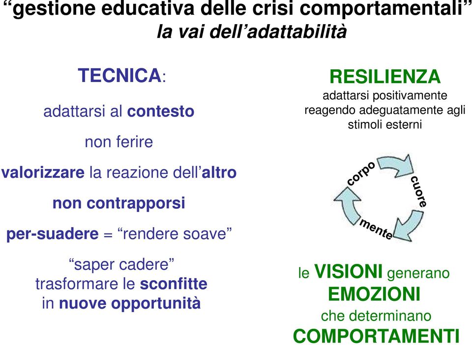 esterni valorizzare la reazione dell altro non contrapporsi per-suadere = rendere soave saper