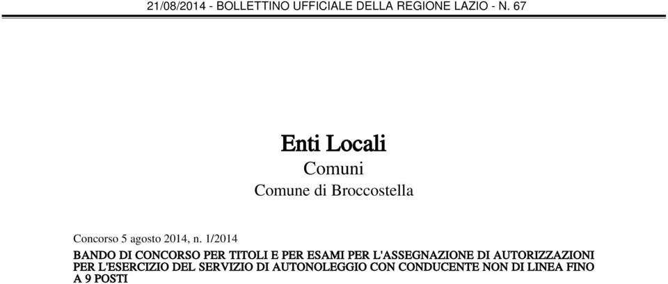 1/2014 BANDO DI CONCORSO PER TITOLI E PER ESAMI PER