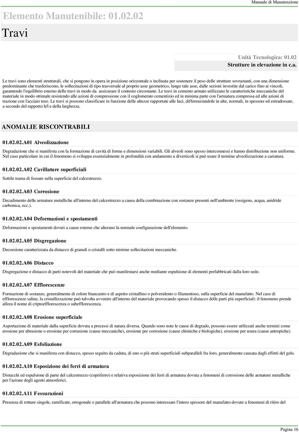 i Manuale di Manutenzione Unità Tecnologica: 01.02 Strutture in elevazione in c.a. Le travi sono elementi strutturali, che si pongono in opera in posizione orizzontale o inclinata per sostenere il