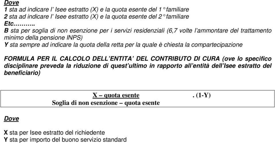 per la quale è chiesta la compartecipazione FORMULA PER IL CALCOLO DELL ENTITA DEL CONTRIBUTO DI CURA (ove lo specifico disciplinare preveda la riduzione di quest ultimo in