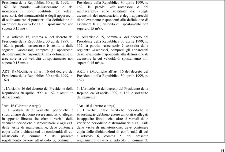 15 m/s,». ART. 8 (Modifiche all art. 16 del decreto del 1. L'articolo 16 del decreto del Presidente della "Art. 16 (Libretto e targa) 1.