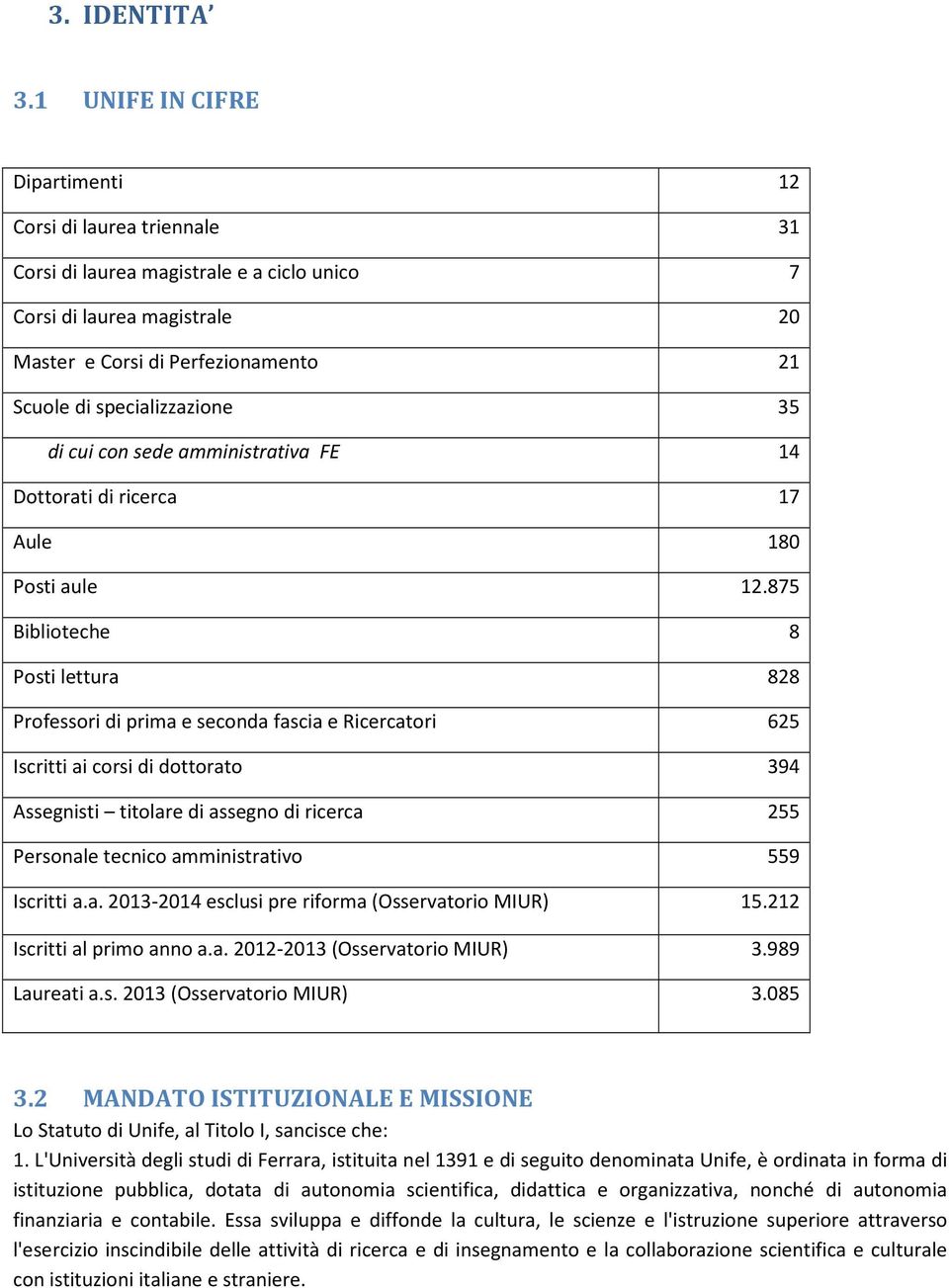 specializzazione 35 di cui con sede amministrativa FE 14 Dottorati di ricerca 17 Aule 180 Posti aule 12.