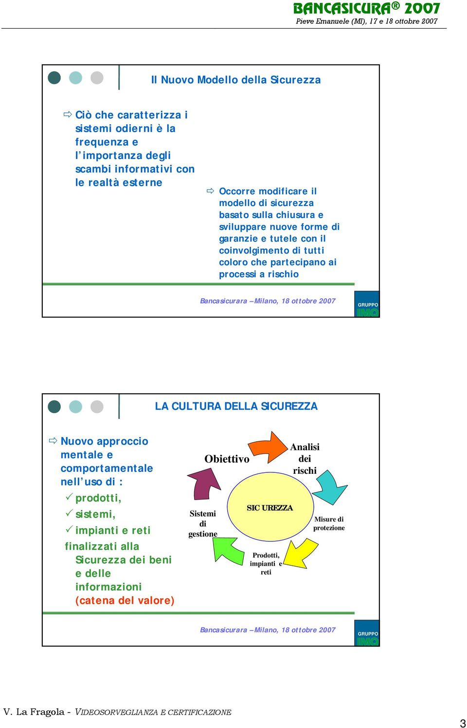 processi a rischio LA CULTURA DELLA SICUREZZA Nuovo approccio mentale e comportamentale nell uso di : prodotti, sistemi, impianti e reti finalizzati alla