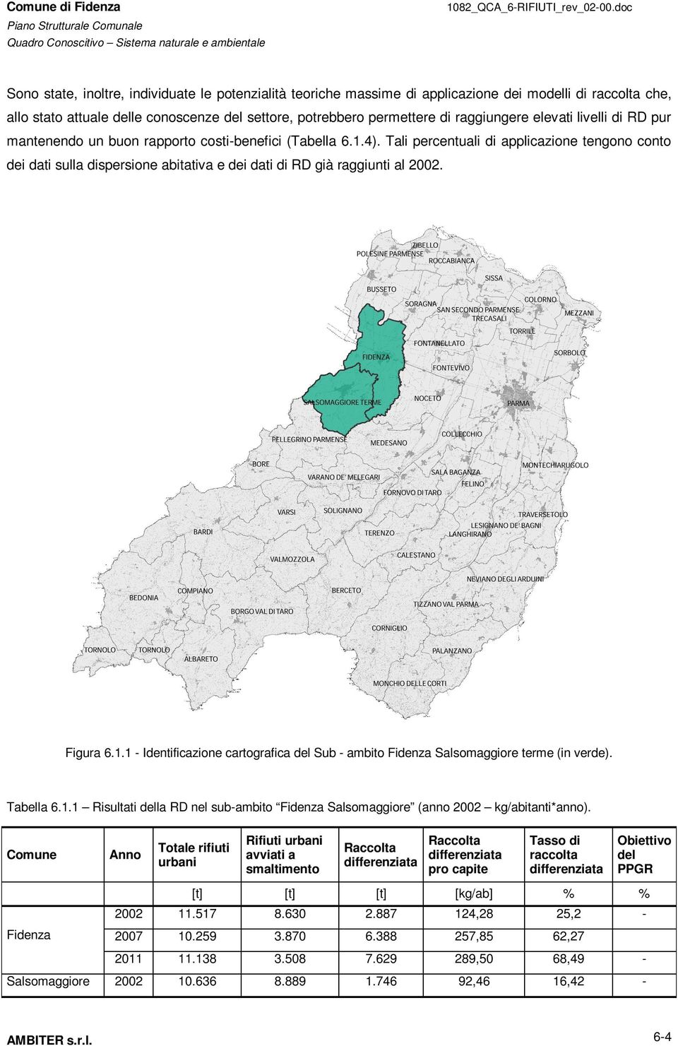 Tali percentuali di applicazione tengono conto dei dati sulla dispersione abitativa e dei dati di RD già raggiunti al 2002. Figura 6.1.