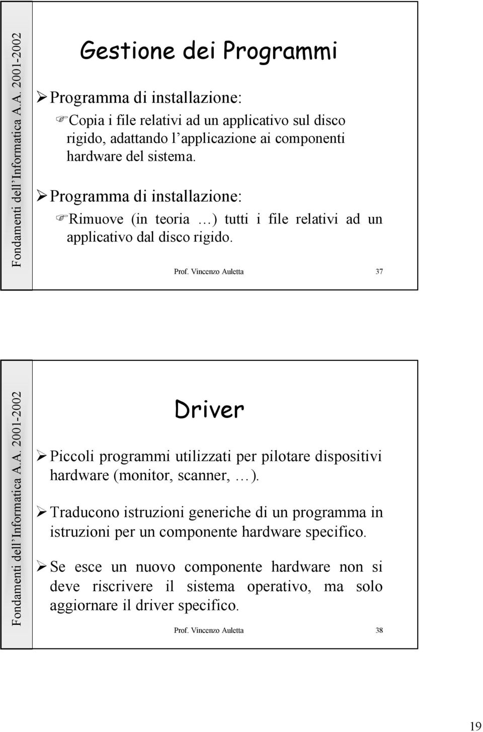Vincenzo Auletta 37 Driver Piccoli programmi utilizzati per pilotare dispositivi hardware (monitor, scanner, ).