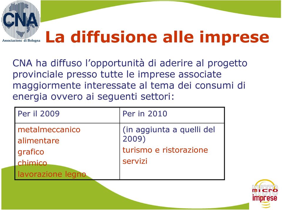 consumi di energia ovvero ai seguenti settori: Per il 2009 metalmeccanico alimentare