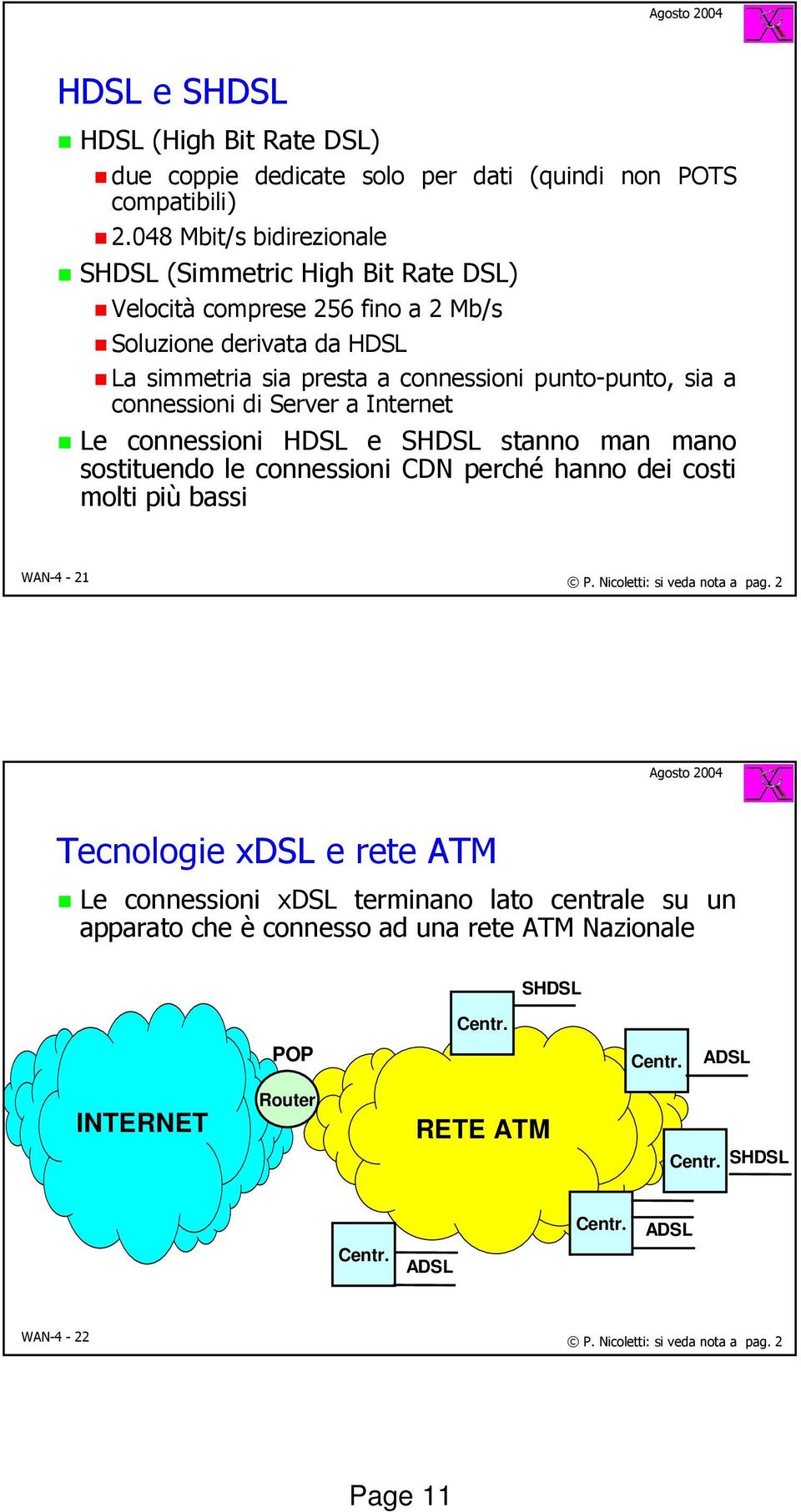 connessioni di Server a Internet Le connessioni HDSL e SHDSL stanno man mano sostituendo le connessioni CDN perché hanno dei costi molti più bassi WAN-4-21 P.