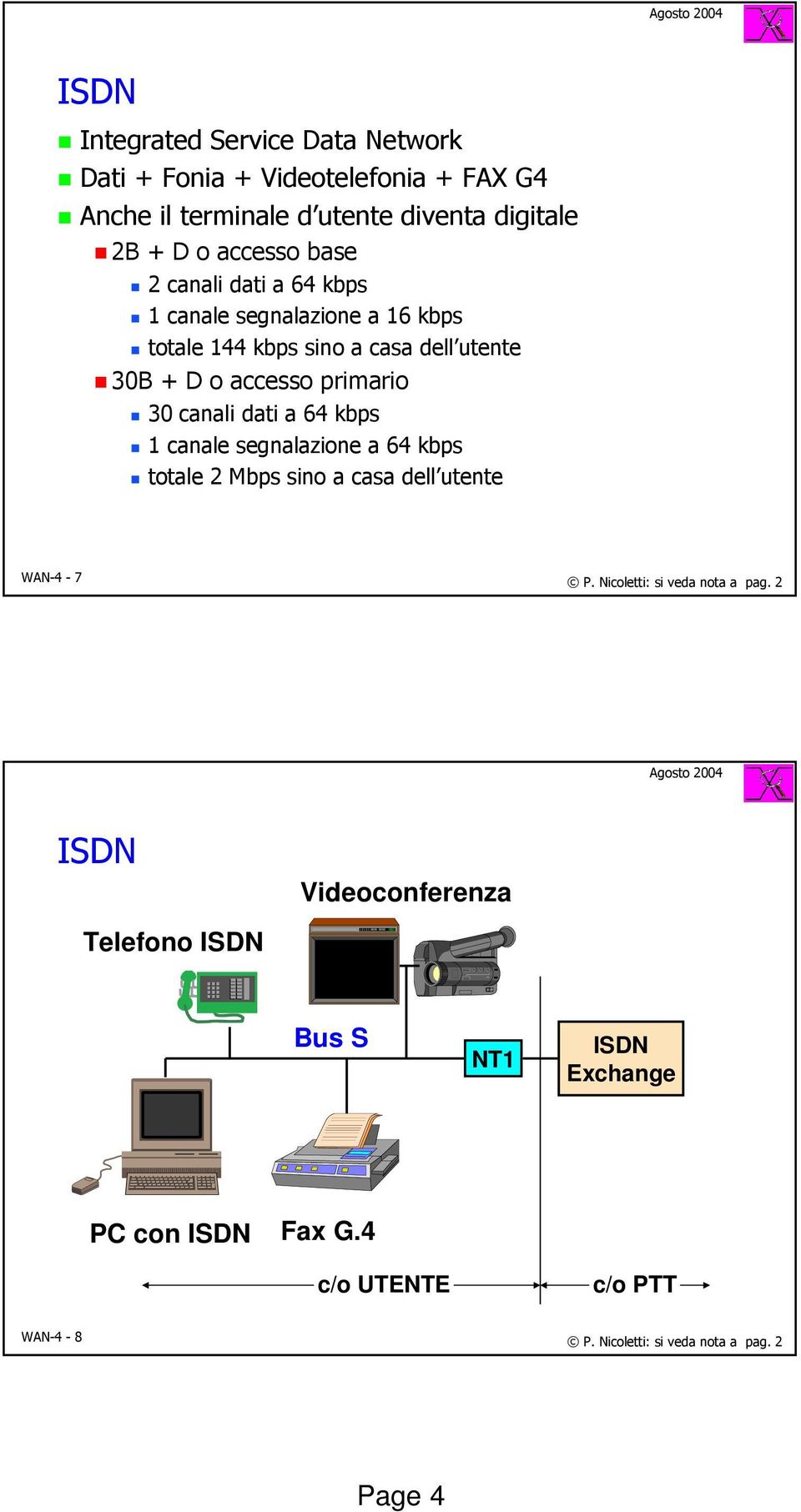 dati a 64 kbps 1 canale segnalazione a 64 kbps totale 2 Mbps sino a casa dell utente WAN-4-7 P. Nicoletti: si veda nota a pag.