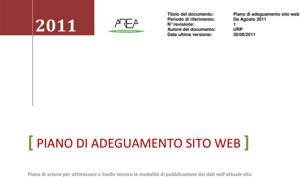 ultima versione: 30/08/2011 [ PIANO DI ADEGUAMENTO SITO WEB ] Piano di azione