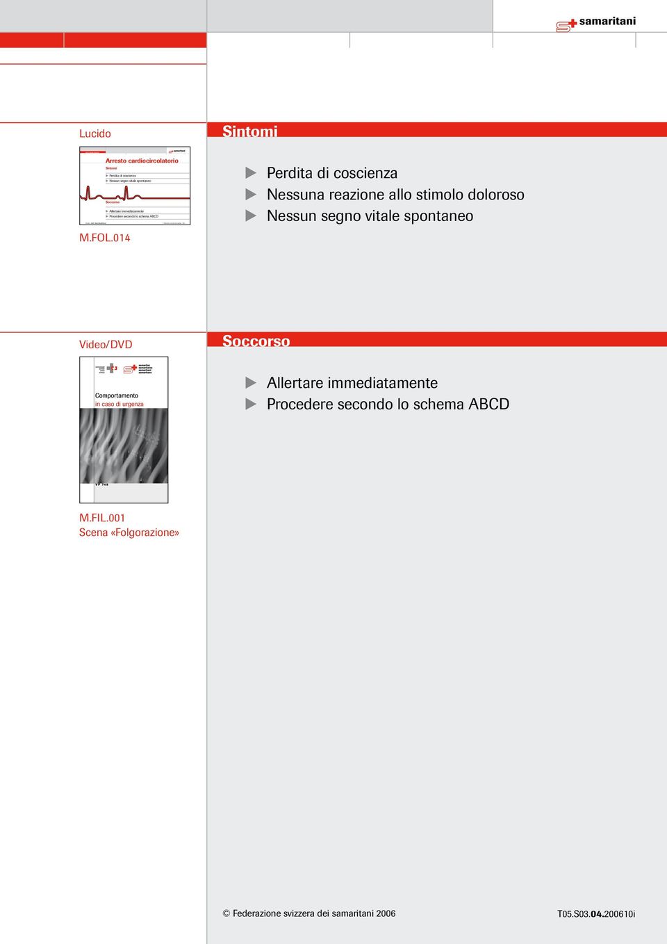 1408 Serie di lucidi Csocc Federazione svizzera dei samaritani 2004 Lucido 014 Arresto cardiocircolatorio Perdita