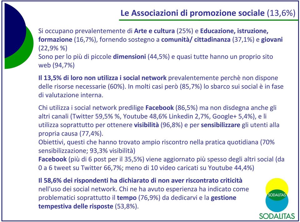 risorse necessarie (60%). In molti casi però (85,7%) lo sbarco sui social èin fase di valutazione interna.