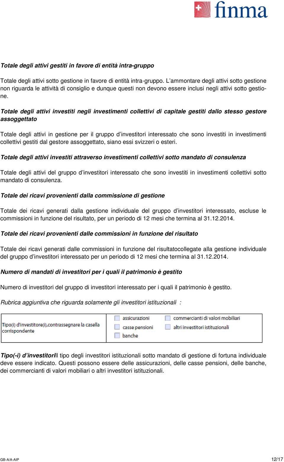 Totale degli attivi investiti negli investimenti collettivi di capitale gestiti dallo stesso gestore assoggettato Totale degli attivi in gestione per il gruppo d investitori interessato che sono