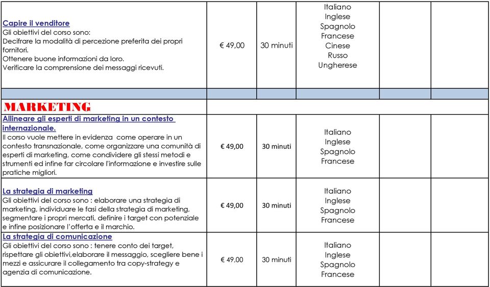 Il corso vuole mettere in evidenza come operare in un contesto transnazionale, come organizzare una comunità di esperti di marketing, come condividere gli stessi metodi e strumenti ed infine far