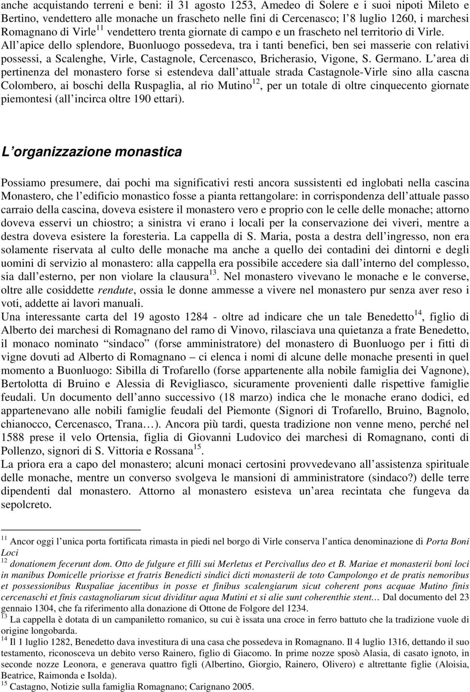 All apice dello splendore, Buonluogo possedeva, tra i tanti benefici, ben sei masserie con relativi possessi, a Scalenghe, Virle, Castagnole, Cercenasco, Bricherasio, Vigone, S. Germano.