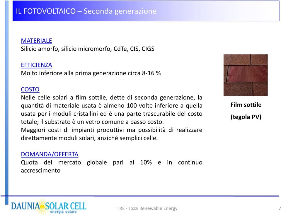 moduli cristallini ed è una parte trascurabile del costo totale;ilsubstratoèunvetrocomuneabassocosto.