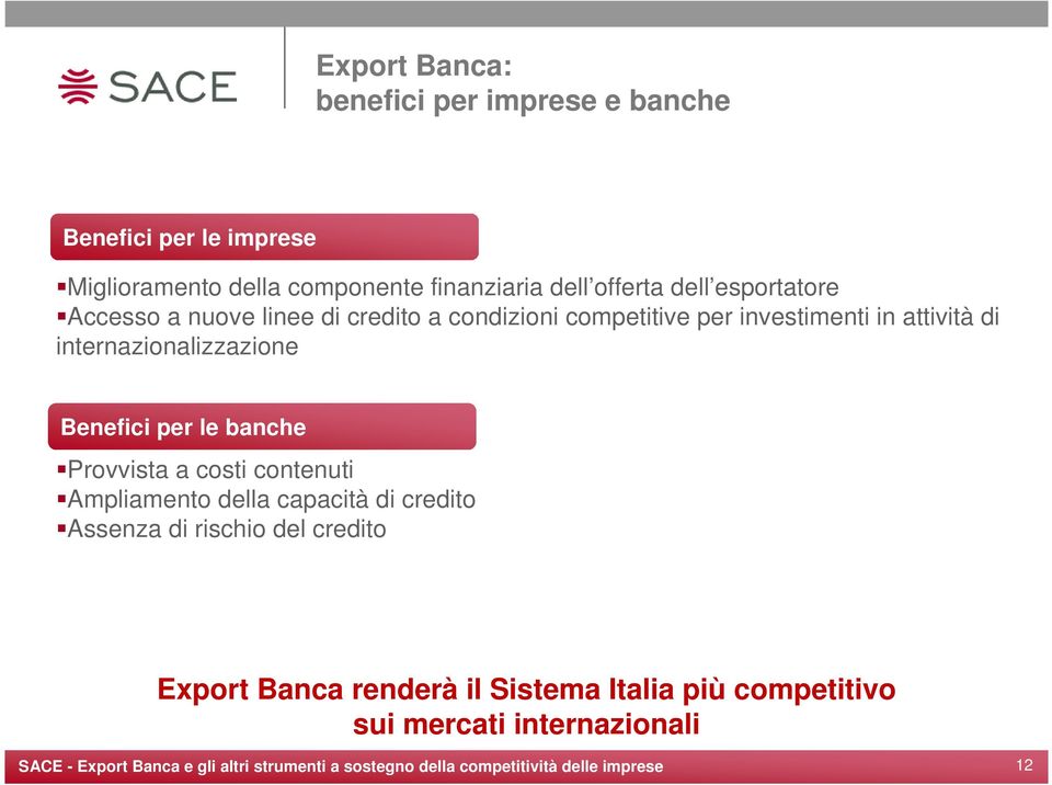 attività di internazionalizzazione Benefici per le banche Provvista a costi contenuti Ampliamento della capacità