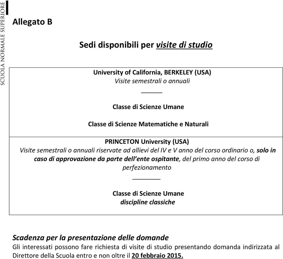 ente ospitante, del primo anno del corso di perfezionamento discipline classiche Scadenza per la presentazione delle domande Gli