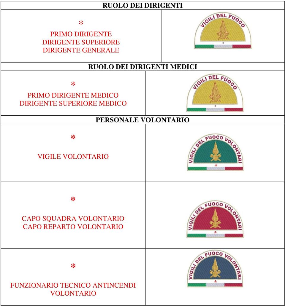 DEI DIRIGENTI RUOLO DEI DIRIGENTI MEDICI PERSONALE VOLONTARIO CAPO