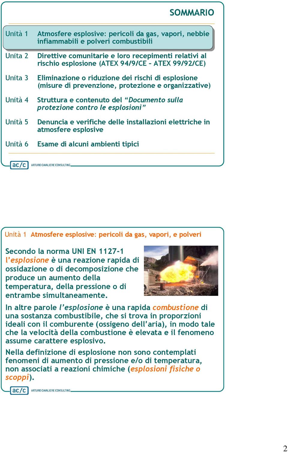 protezione contro le esplosioni Denuncia e verifiche delle installazioni elettriche in atmosfere esplosive Esame di alcuni ambienti tipici Unità 1 Atmosfere esplosive: pericoli da gas, vapori, e