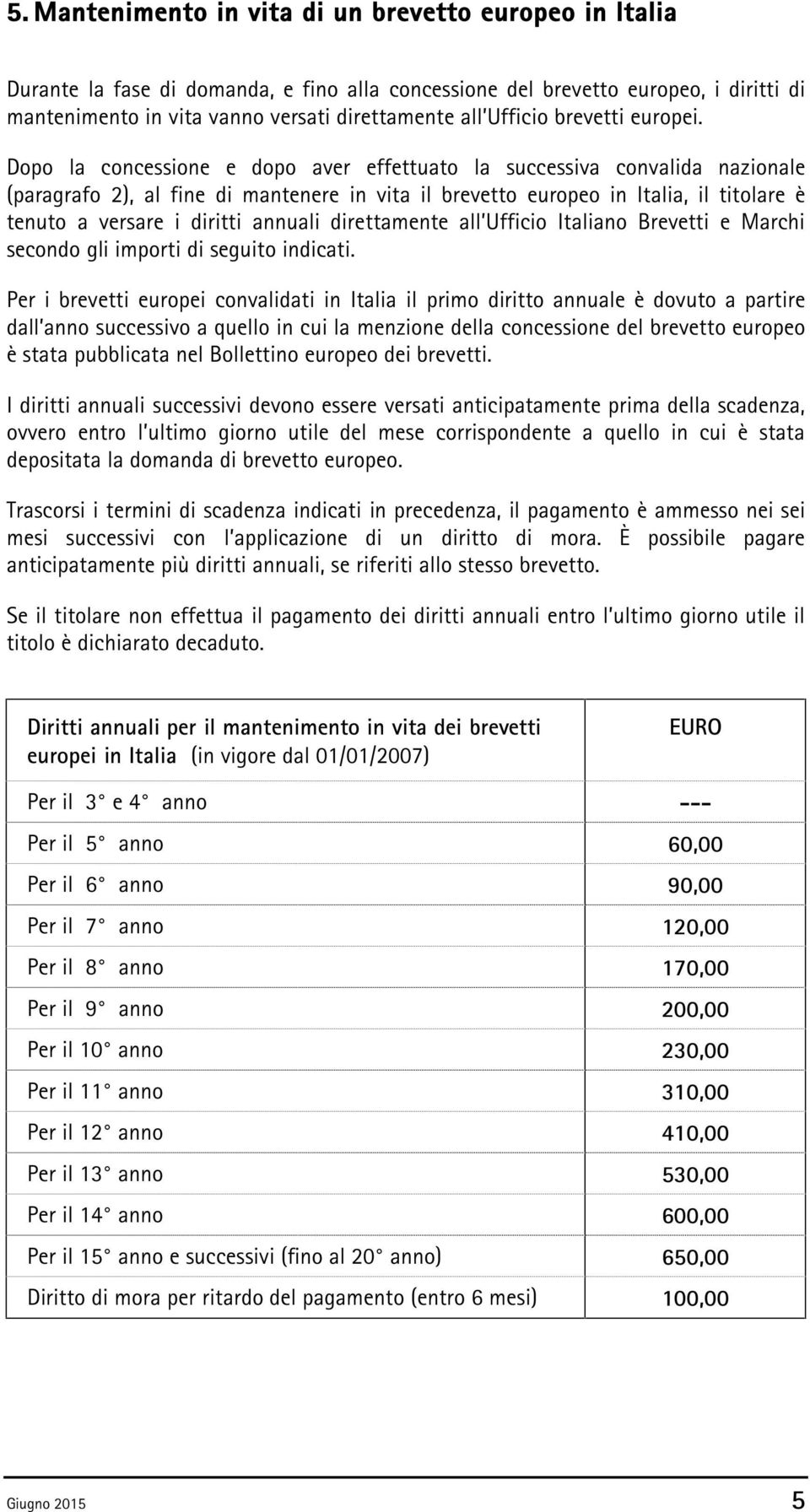 Dopo la concessione e dopo aver effettuato la successiva convalida nazionale (paragrafo 2), al fine di mantenere in vita il brevetto europeo in Italia, il titolare è tenuto a versare i diritti