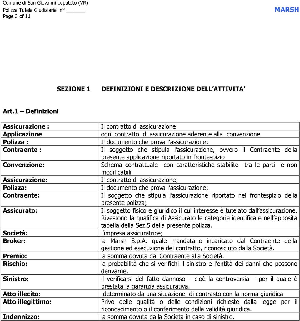 illegittimo: Indennizzo: Il contratto di assicurazione ogni contratto di assicurazione aderente alla convenzione Il documento che prova l assicurazione; Il soggetto che stipula l assicurazione,