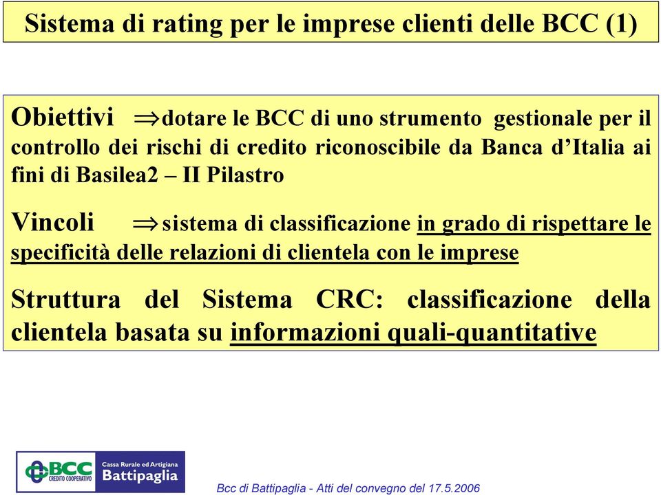 Vincoli sistema di classificazione in grado di rispettare le specificità delle relazioni di clientela con