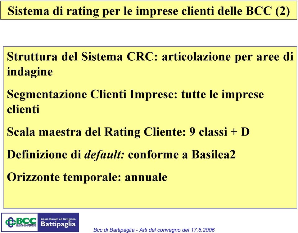 Imprese: tutte le imprese clienti Scala maestra del Rating Cliente: 9