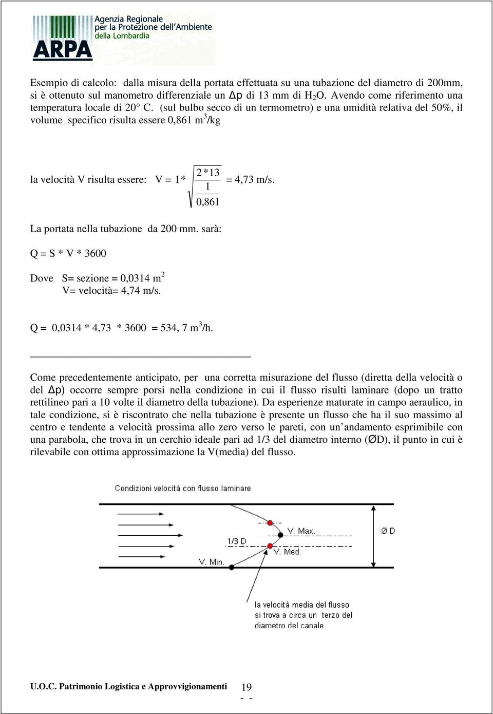 (sul bulbo secco di un termometro) e una umidità relativa del 50%, il volume specifico risulta essere 0,861 m 3 /kg 2 *13 la velocità V risulta essere: V = 1 * = 4,73 m/s.