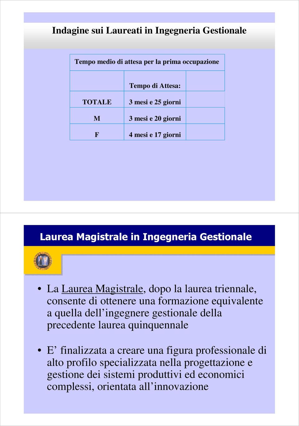 ottenere una formazione equivalente a quella dell ingegnere gestionale della precedente laurea quinquennale E finalizzata a creare una figura