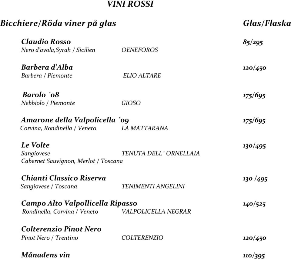 130/495 Sangiovese Cabernet Sauvignon, Merlot / Toscana Chianti Classico Riserva 130 /495 Sangiovese / Toscana TENIMENTI ANGELINI Campo Alto