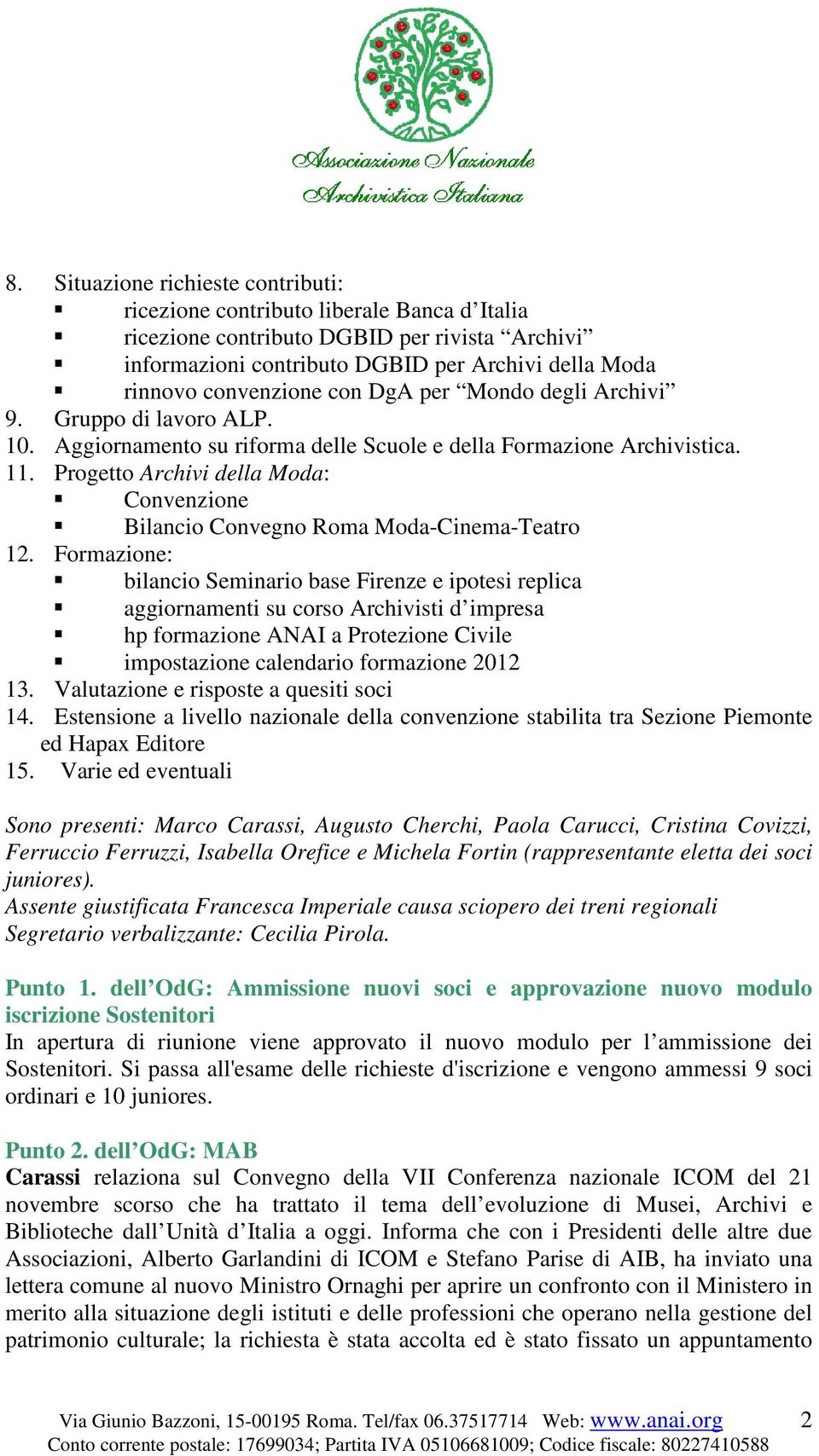 Progetto Archivi della Moda: Convenzione Bilancio Convegno Roma Moda-Cinema-Teatro 12.