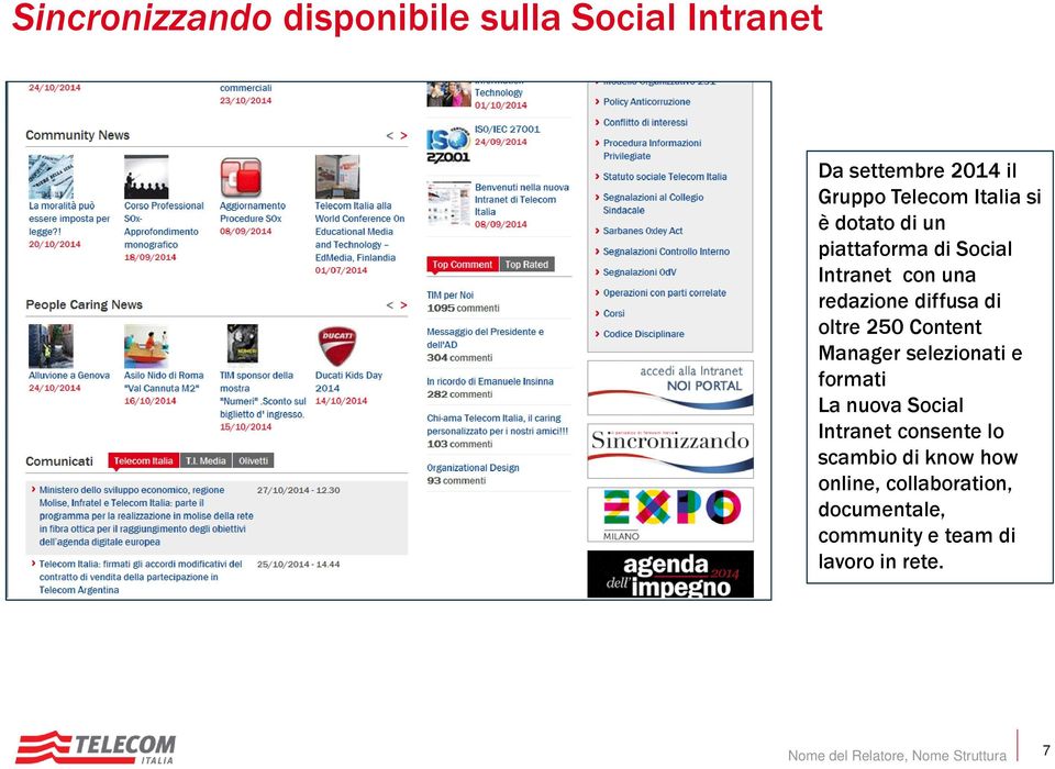 Manager selezionati e formati La nuova Social Intranet consente lo scambio di know how online,