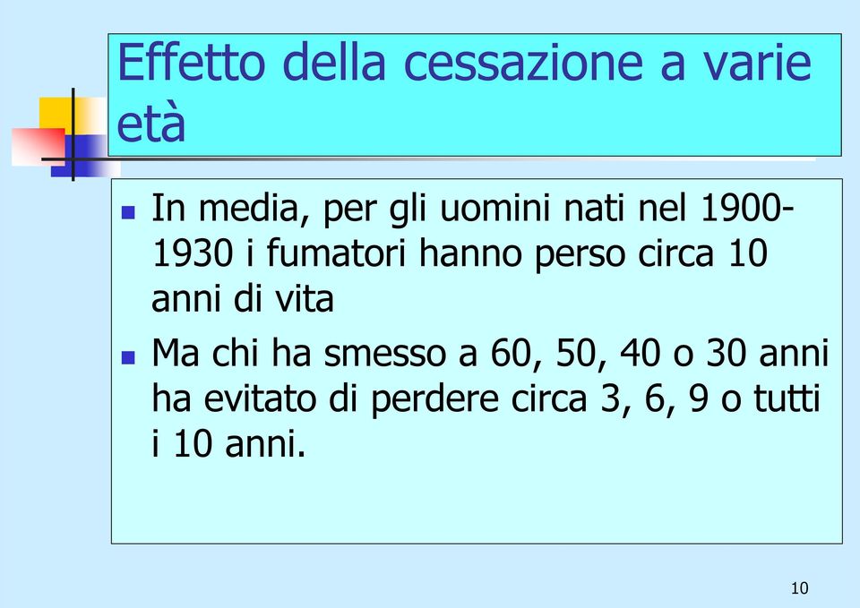 10 anni di vita Ma chi ha smesso a 60, 50, 40 o 30 anni