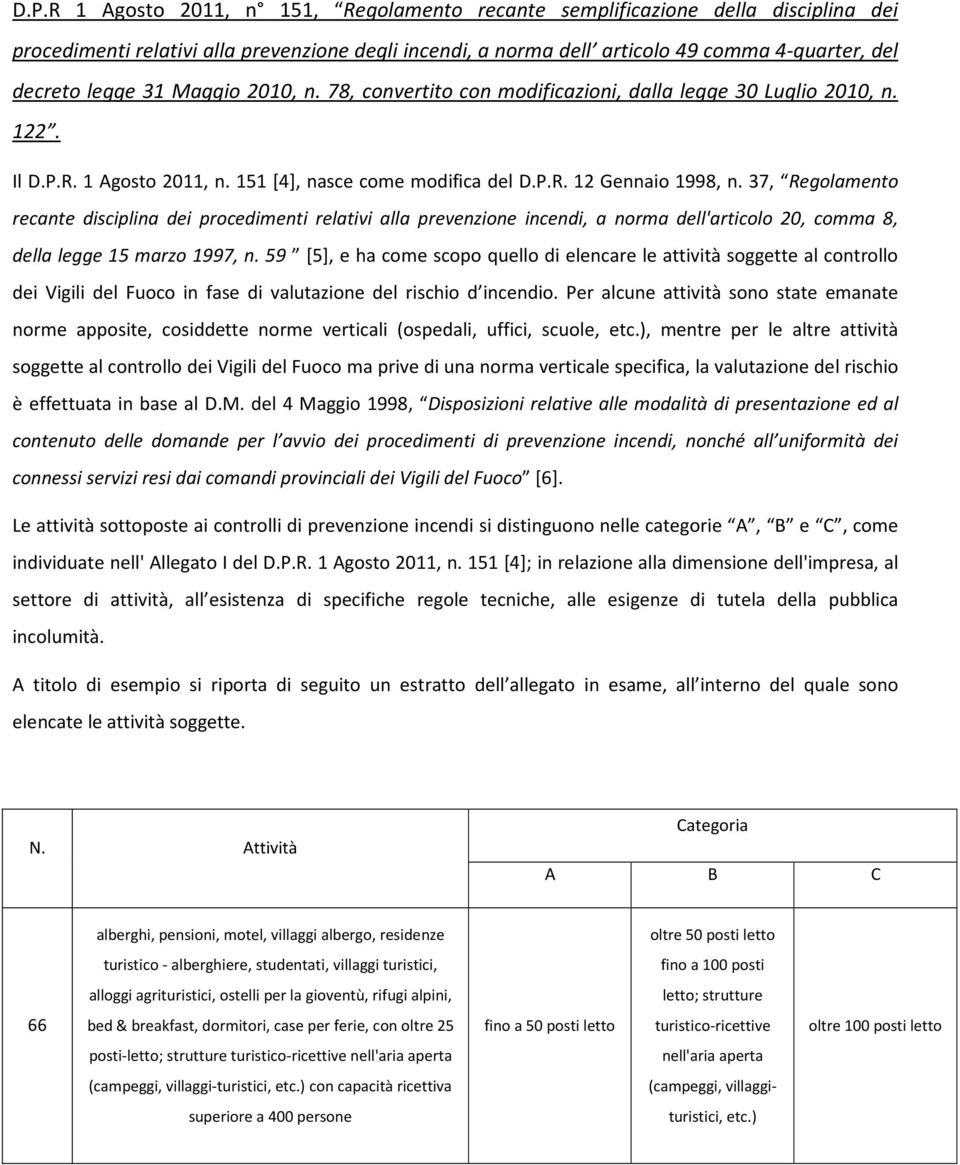 37, Regolamento recante disciplina dei procedimenti relativi alla prevenzione incendi, a norma dell'articolo 20, comma 8, della legge 15 marzo 1997, n.