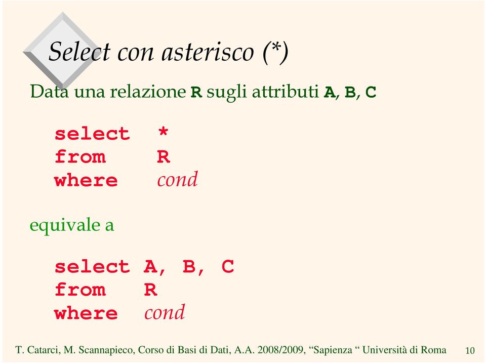 select * from R where cond equivale