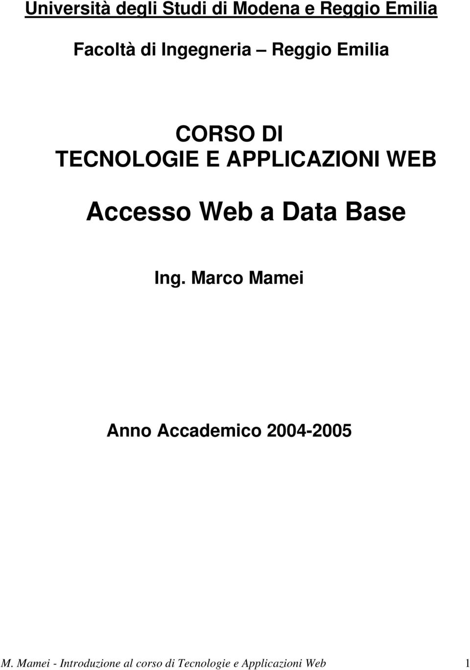 Accesso Web a Data Base Ing.
