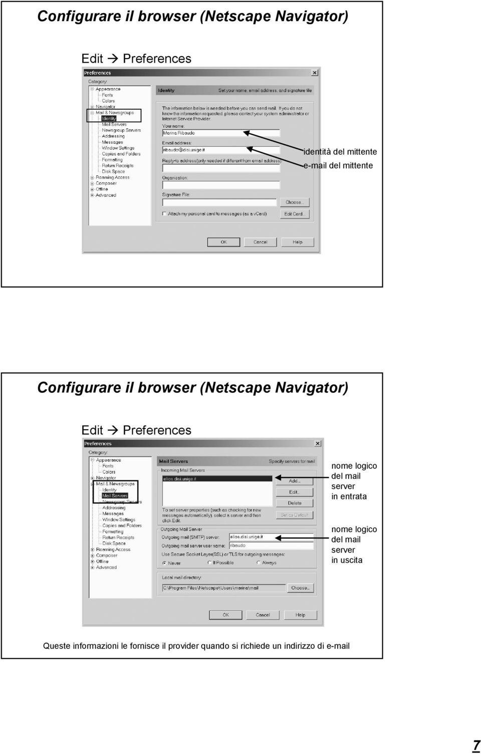 Preferences nome logico del mail server in entrata nome logico del mail server in