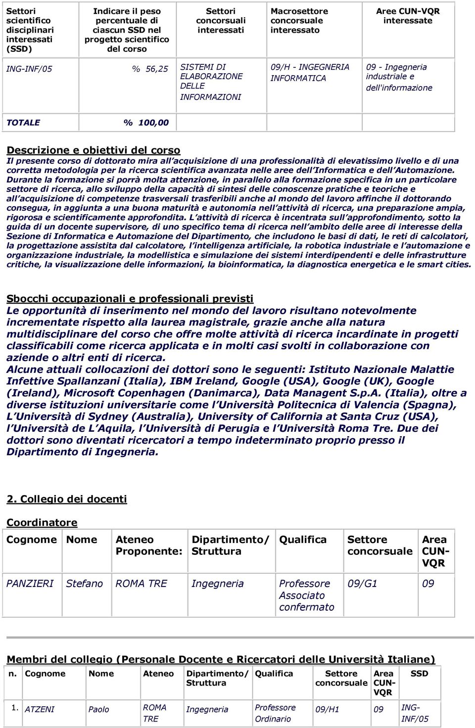 professionalità di elevatissimo livello e di una corretta metodologia per la ricerca scientifica avanzata nelle aree dell Informatica e dell Automazione.