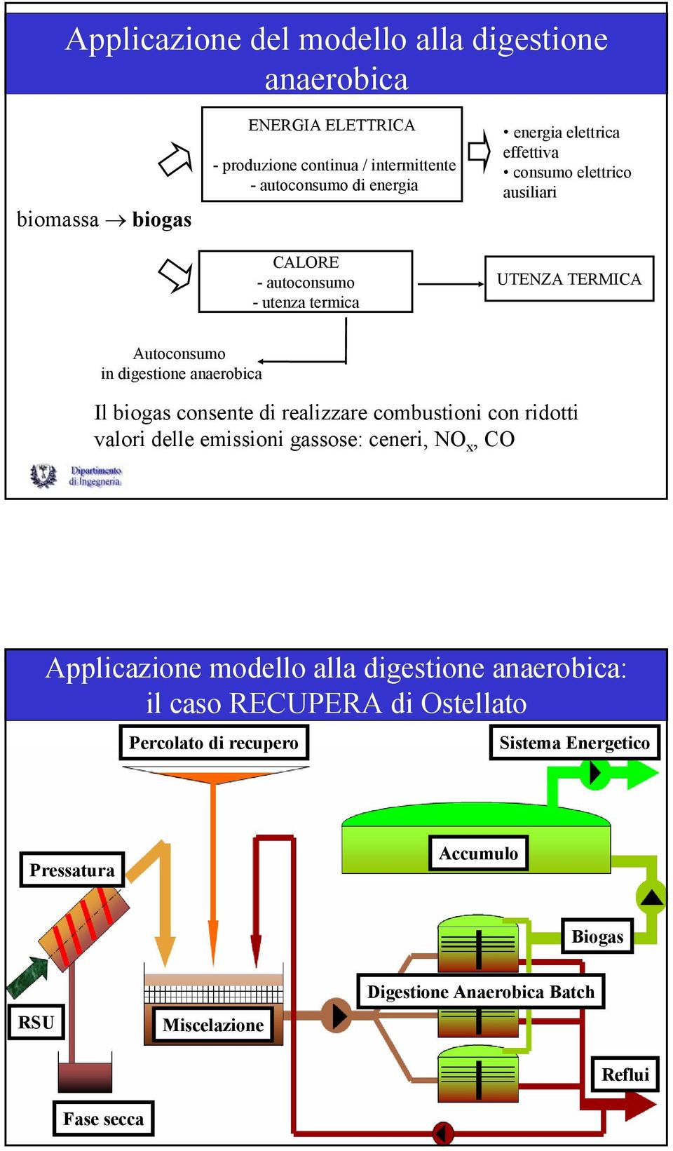 biogas consente di realizzare combustioni con ridotti valori delle emissioni gassose: ceneri, NO x, CO Applicazione modello alla digestione anaerobica: