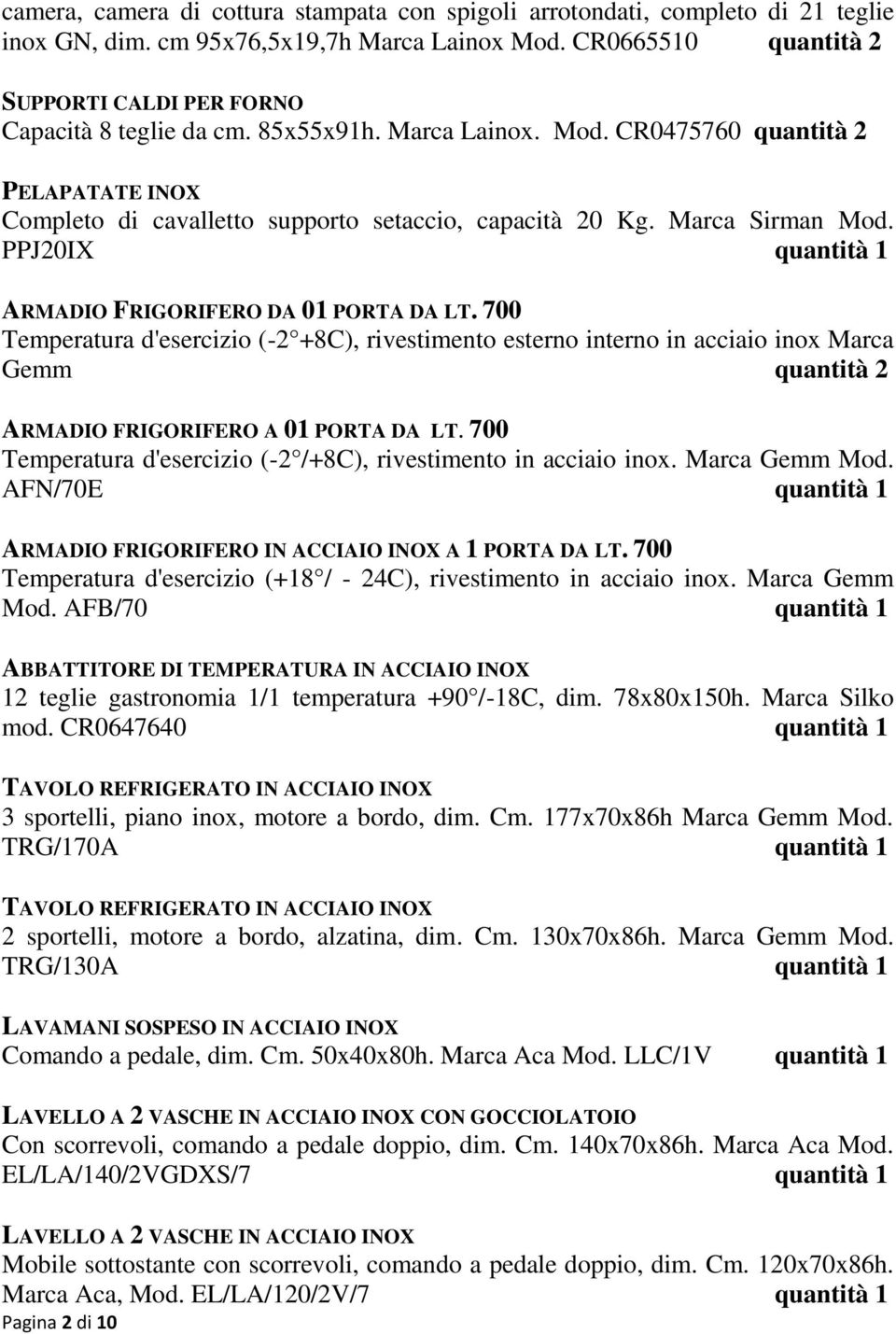 Marca Sirman Mod. PPJ20IX ARMADIO FRIGORIFERO DA 01 PORTA DA LT.