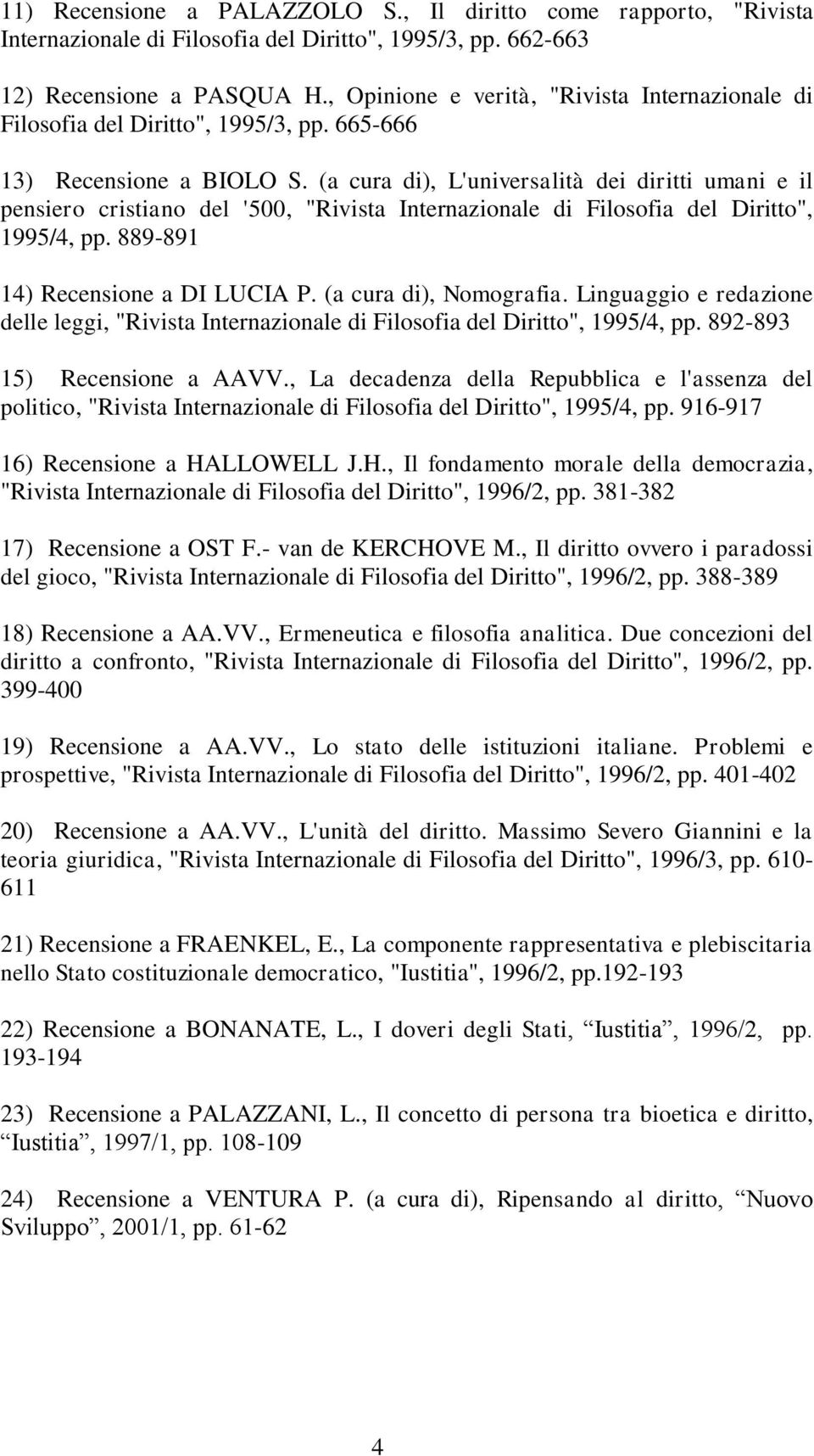 (a cura di), L'universalità dei diritti umani e il pensiero cristiano del '500, "Rivista Internazionale di Filosofia del Diritto", 1995/4, pp. 889-891 14) Recensione a DI LUCIA P.