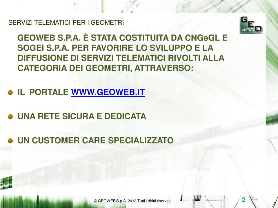 CATEGORIA DEI GEOMETRI, ATTRAVERSO: IL PORTALE WWW.GEOWEB.