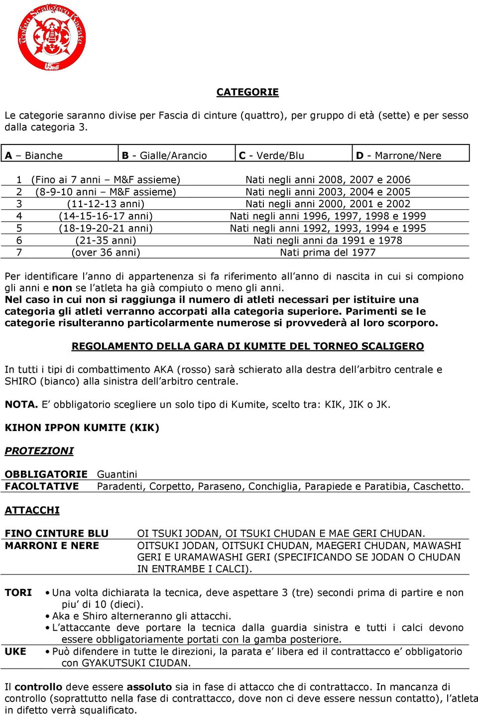 anni) Nati negli anni 2000, 2001 e 2002 4 (14-15-16-17 anni) Nati negli anni 1996, 1997, 1998 e 1999 5 (18-19-20-21 anni) Nati negli anni 1992, 1993, 1994 e 1995 6 (21-35 anni) Nati negli anni da