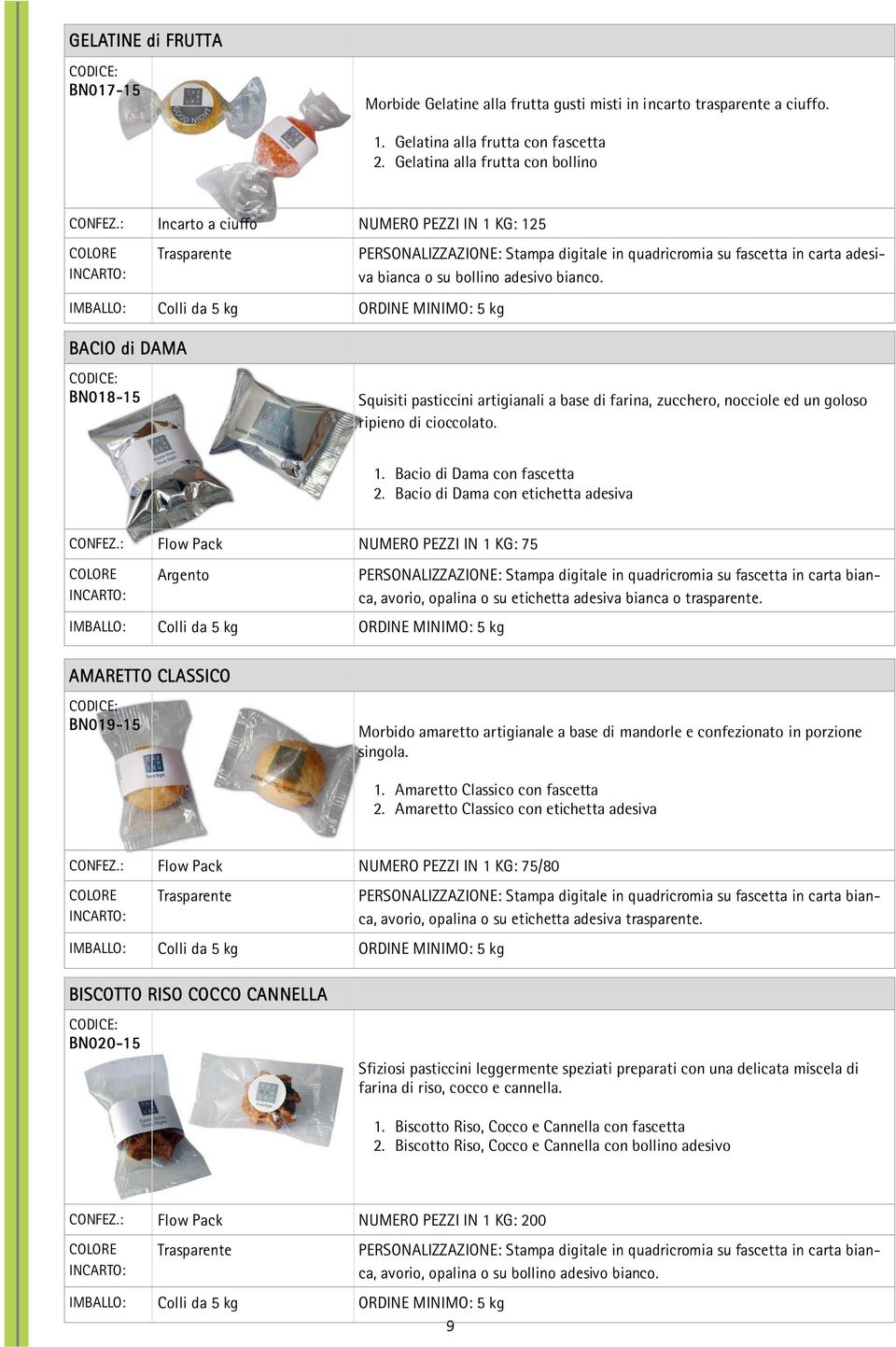 BN018-15 Squisiti pasticcini artigianali a base di farina, zucchero, nocciole ed un goloso ripieno di cioccolato. 1. Bacio di Dama con fascetta 2. Bacio di Dama con etichetta adesiva CONFEZ.