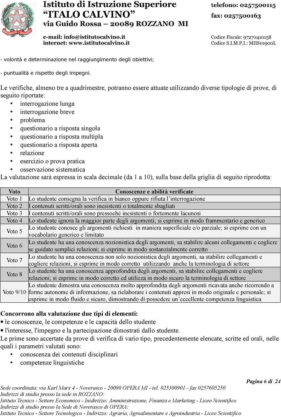 risposta singola questionario a risposta multipla questionario a risposta aperta relazione esercizio o prova pratica osservazione sistematica La valutazione sarà espressa in scala decimale (da 1 a