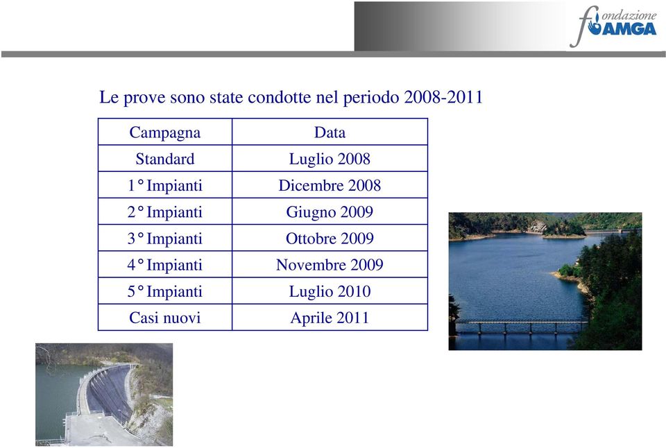 Impianti 5 Impianti Casi nuovi Data Luglio 2008 Dicembre