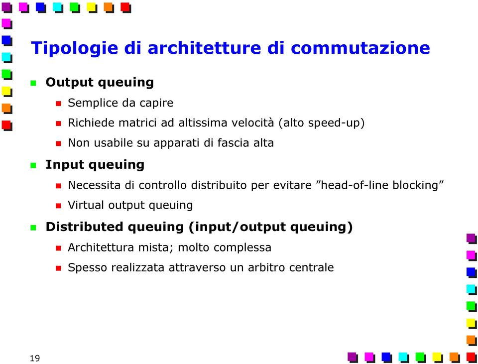 controllo distribuito per evitare head-of-line blocking Virtual output queuing Distributed queuing