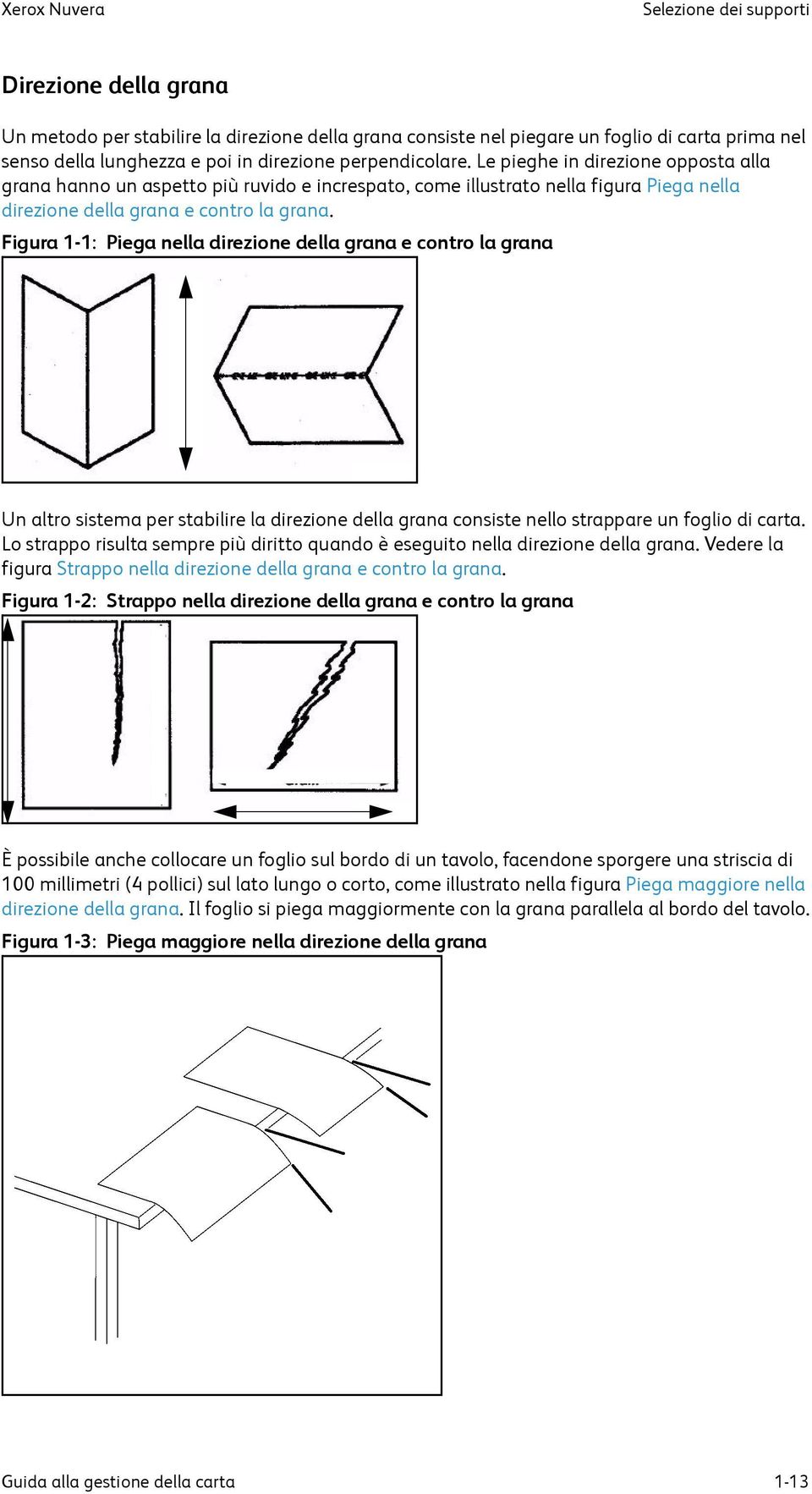 Figura 1-1: Piega nella direzione della grana e contro la grana Un altro sistema per stabilire la direzione della grana consiste nello strappare un foglio di carta.
