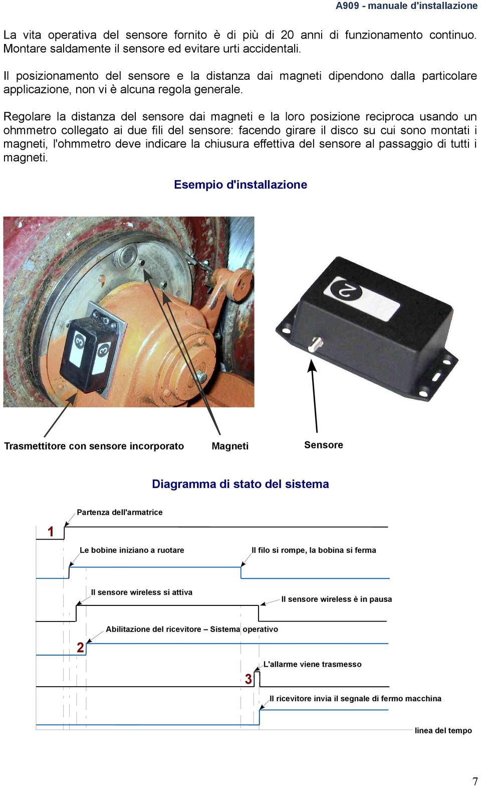 Regolare la distanza del sensore dai magneti e la loro posizione reciproca usando un ohmmetro collegato ai due fili del sensore: facendo girare il disco su cui sono montati i magneti, l'ohmmetro deve