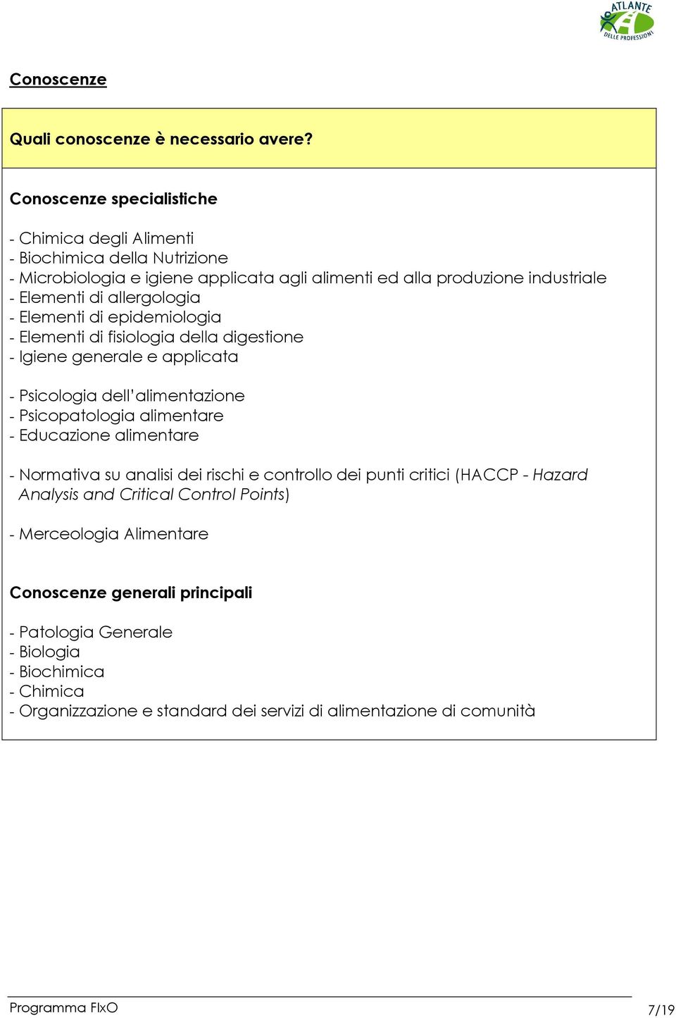 allergologia - Elementi di epidemiologia - Elementi di fisiologia della digestione - Igiene generale e applicata - Psicologia dell alimentazione - Psicopatologia alimentare -